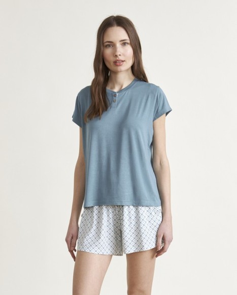 Pijama de mujer punto manga corta combinado en azul