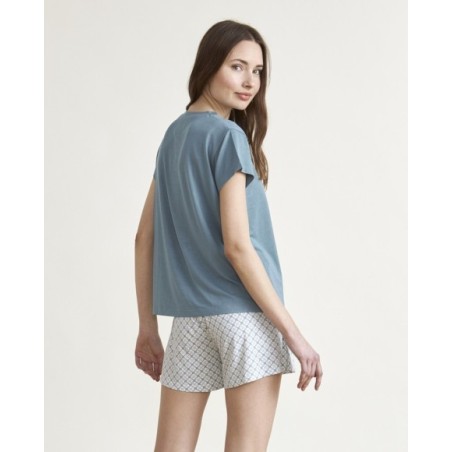 Pijama de mujer punto manga corta combinado en azul Pijama de mujer punto manga corta combinado en azul