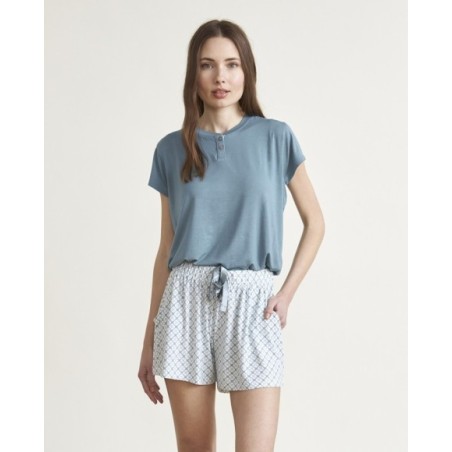 Pijama de mujer punto manga corta combinado en azul Pijama de mujer punto manga corta combinado en azul