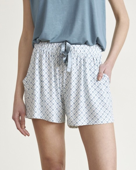 Pijama de mujer punto manga corta combinado en azul Pijama de mujer punto manga corta combinado en azul