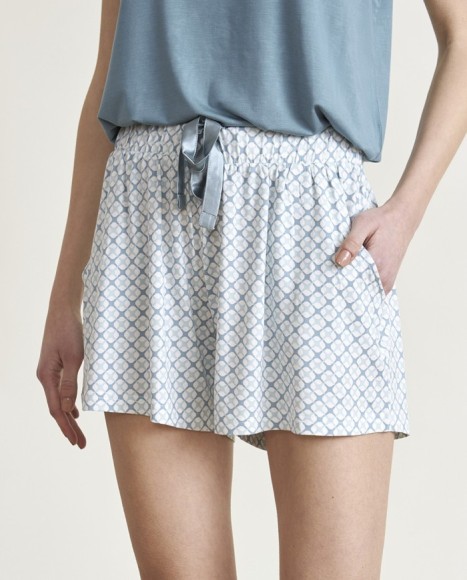 Pijama de mujer punto manga corta combinado en azul Pijama de mujer punto manga corta combinado en azul