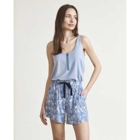 Pijama de mujer punto tirantes combinado en azúl Pijama de mujer punto tirantes combinado en azúl