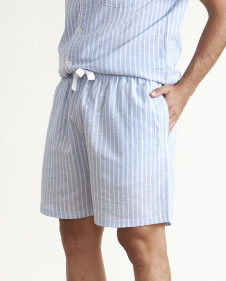 Pijama de hombre lino en azul a rayas Pijama de hombre lino en azul a rayas