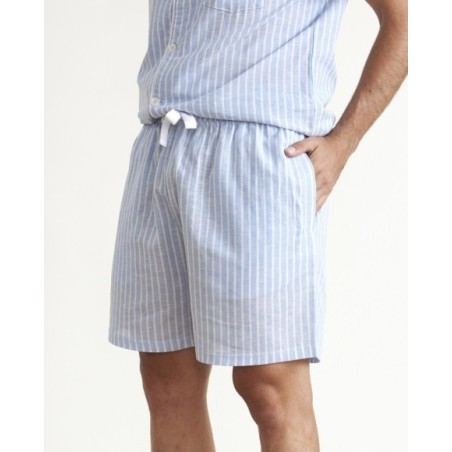 Pijama de hombre lino en azul a rayas Pijama de hombre lino en azul a rayas