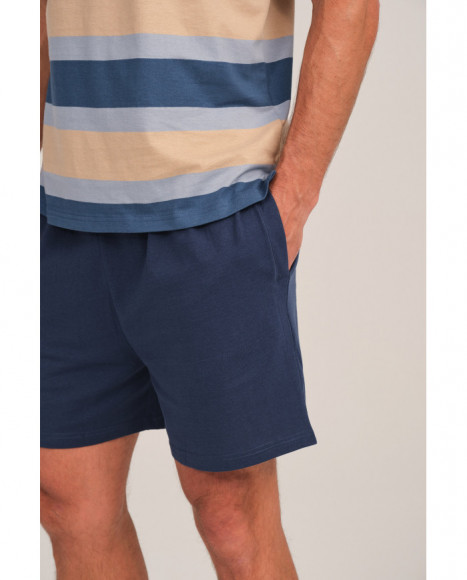 Pijama hombre azul con rayas y cuello en V Pijama hombre azul con rayas y cuello en V