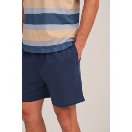 Pijama hombre azul con rayas y cuello en V Pijama hombre azul con rayas y cuello en V