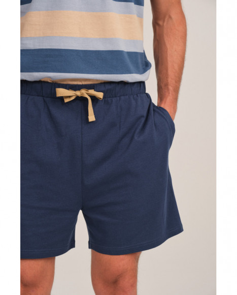 Pijama hombre azul con rayas y cuello en V Pijama hombre azul con rayas y cuello en V