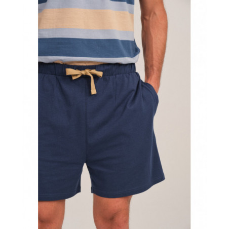 Pijama hombre azul con rayas y cuello en V Pijama hombre azul con rayas y cuello en V