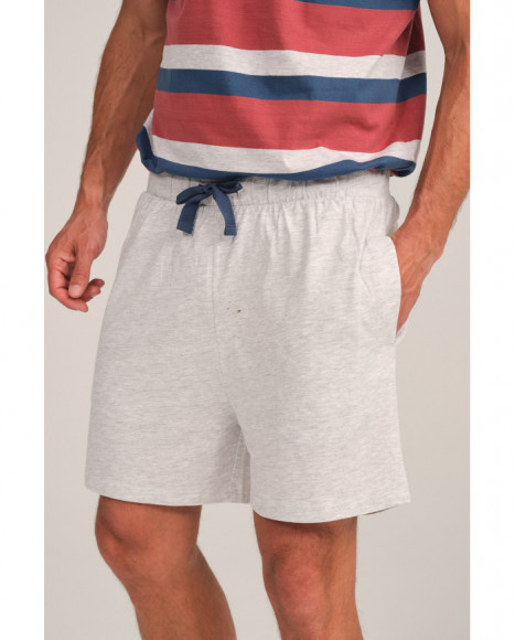 Pijama hombre gris con rayas y cuello en V Pijama hombre gris con rayas y cuello en V