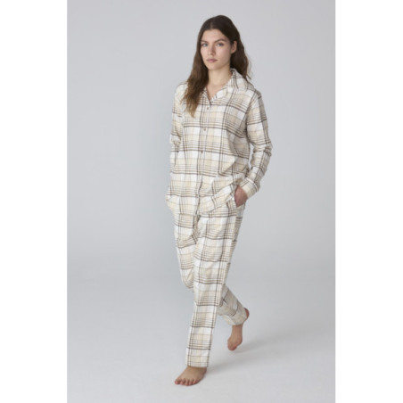 Pijama de mujer con estampado de cuadros en tonos beige y corte clásico Pijama de mujer con estampado de cuadros en tonos beige y corte clásico