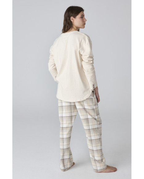 Pijama mujer con pantalón de cuadros y camiseta abotonada Pijama mujer con pantalón de cuadros y camiseta abotonada