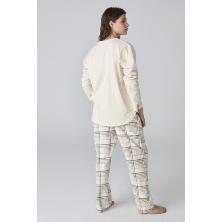 Pijama mujer con pantalón de cuadros y camiseta abotonada Pijama mujer con pantalón de cuadros y camiseta abotonada