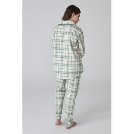 Pijama largo para mujer en blanco con diseño en cuadros verdes Pijama largo para mujer en blanco con diseño en cuadros verdes