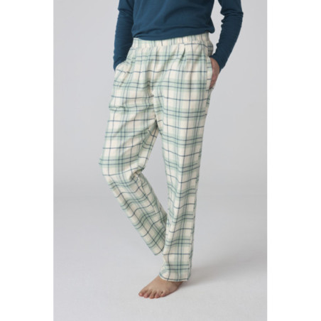 Pijama para mujer en azul con pantalón de cuadros verdes Pijama para mujer en azul con pantalón de cuadros verdes