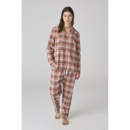 Conjunto de pijama para mujer en rosa con estampado de cuadros Conjunto de pijama para mujer en rosa con estampado de cuadros