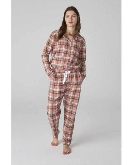 Conjunto de pijama para mujer en rosa con estampado de cuadros Conjunto de pijama para mujer en rosa con estampado de cuadros