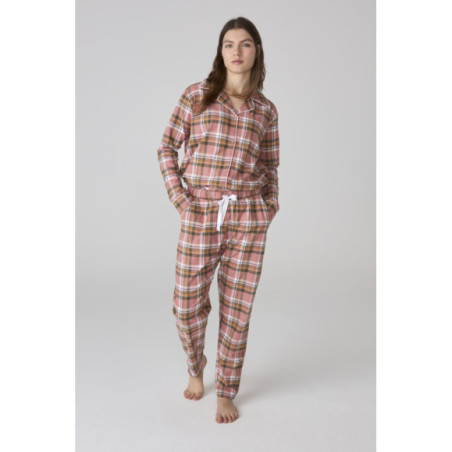 Conjunto de pijama para mujer en rosa con estampado de cuadros Conjunto de pijama para mujer en rosa con estampado de cuadros