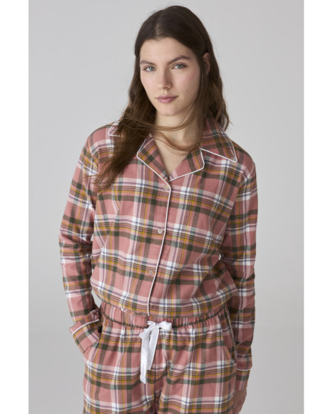 Conjunto de pijama para mujer en rosa con estampado de cuadros Conjunto de pijama para mujer en rosa con estampado de cuadros
