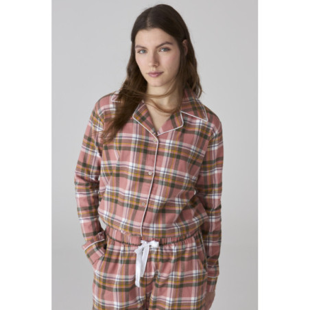 Conjunto de pijama para mujer en rosa con estampado de cuadros Conjunto de pijama para mujer en rosa con estampado de cuadros
