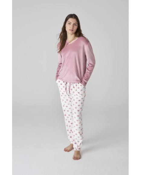 Pijama de mujer con pantalón estampado y camiseta de terciopelo suave Pijama de mujer con pantalón estampado y camiseta de terciopelo suave