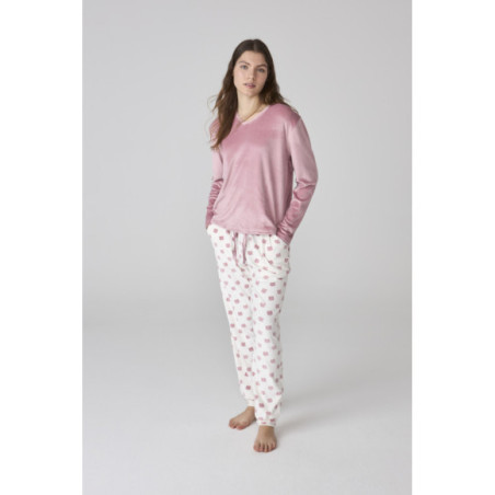 Pijama de mujer con pantalón estampado y camiseta de terciopelo suave Pijama de mujer con pantalón estampado y camiseta de terciopelo suave