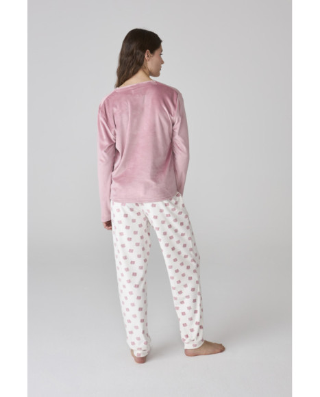 Pijama de mujer con pantalón estampado y camiseta de terciopelo suave Pijama de mujer con pantalón estampado y camiseta de terciopelo suave