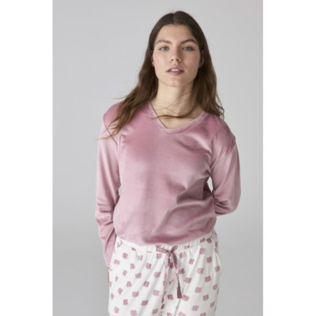 Pijama de mujer con pantalón estampado y camiseta de terciopelo suave Pijama de mujer con pantalón estampado y camiseta de terciopelo suave