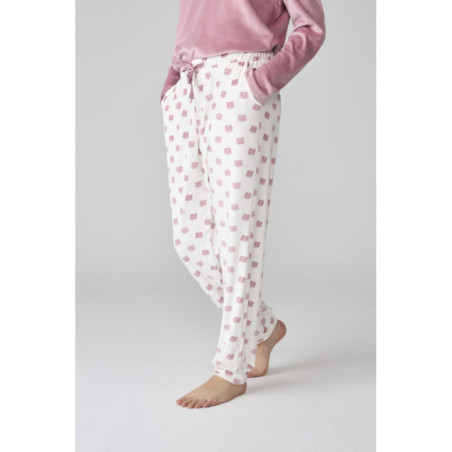 Pijama de mujer con pantalón estampado y camiseta de terciopelo suave Pijama de mujer con pantalón estampado y camiseta de terciopelo suave