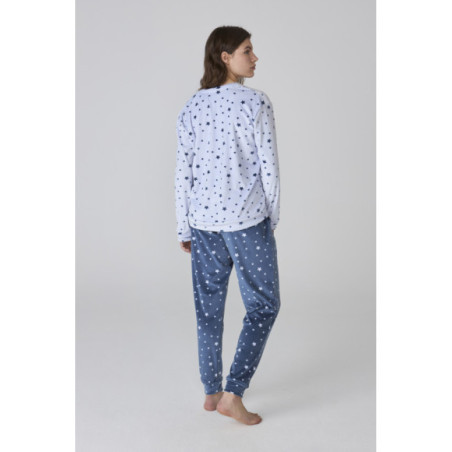 Conjunto de pijama de mujer en azul con estampado de estrellas Conjunto de pijama de mujer en azul con estampado de estrellas
