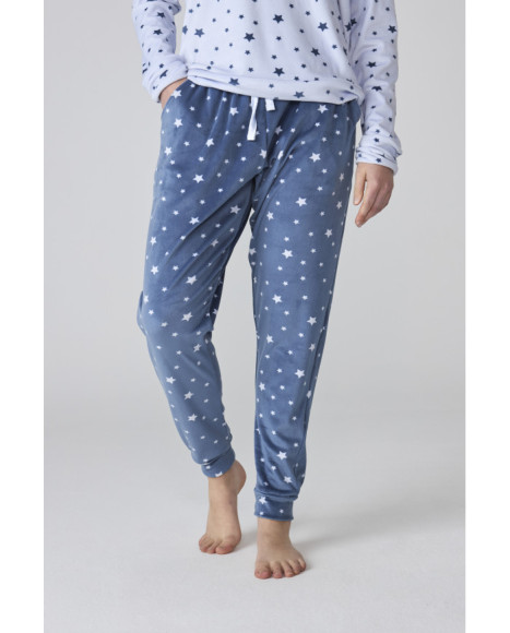 Conjunto de pijama de mujer en azul con estampado de estrellas Conjunto de pijama de mujer en azul con estampado de estrellas