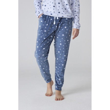 Conjunto de pijama de mujer en azul con estampado de estrellas Conjunto de pijama de mujer en azul con estampado de estrellas