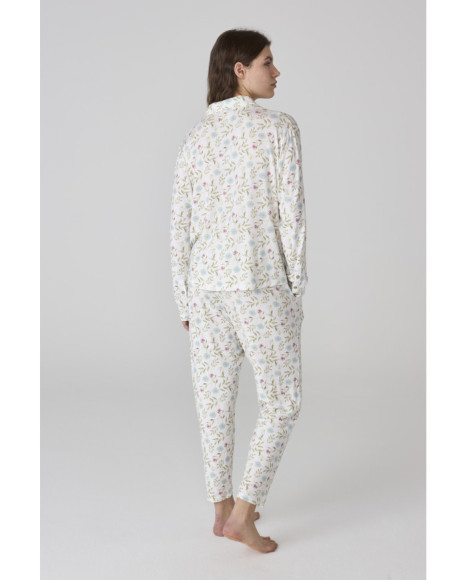 Conjunto de pijama para mujer en blanco con estampado floral delicado Conjunto de pijama para mujer en blanco con estampado floral delicado