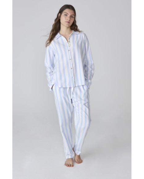 Conjunto de pijama de mujer a rayas azul y blanco, estilo clásico Conjunto de pijama de mujer a rayas azul y blanco, estilo clásico