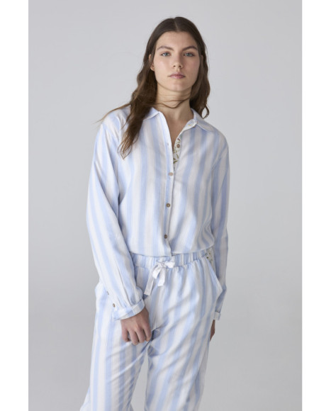 Conjunto de pijama de mujer a rayas azul y blanco, estilo clásico Conjunto de pijama de mujer a rayas azul y blanco, estilo clásico