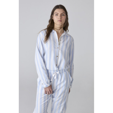 Conjunto de pijama de mujer a rayas azul y blanco, estilo clásico Conjunto de pijama de mujer a rayas azul y blanco, estilo clásico
