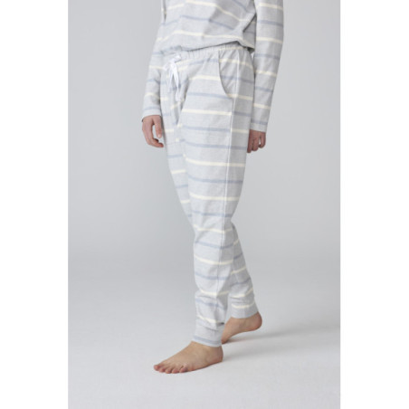 Pijama de mujer con rayas en tonos grises y azul claro Pijama de mujer con rayas en tonos grises y azul claro