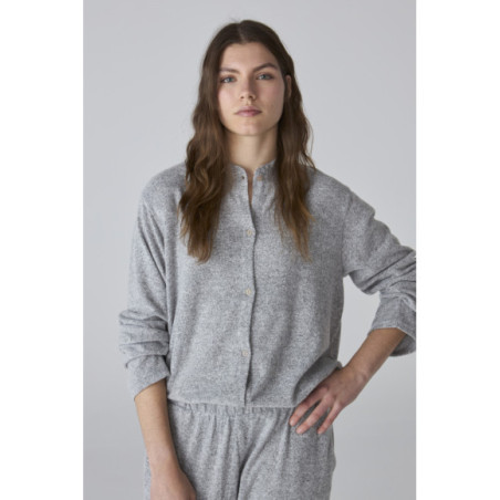 Pijama para mujer gris jaspeado de manga larga y pantalón recto Pijama para mujer gris jaspeado de manga larga y pantalón recto