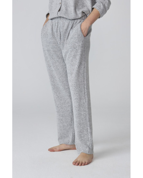 Pijama para mujer gris jaspeado de manga larga y pantalón recto Pijama para mujer gris jaspeado de manga larga y pantalón recto