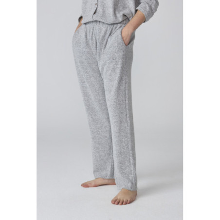 Pijama para mujer gris jaspeado de manga larga y pantalón recto Pijama para mujer gris jaspeado de manga larga y pantalón recto