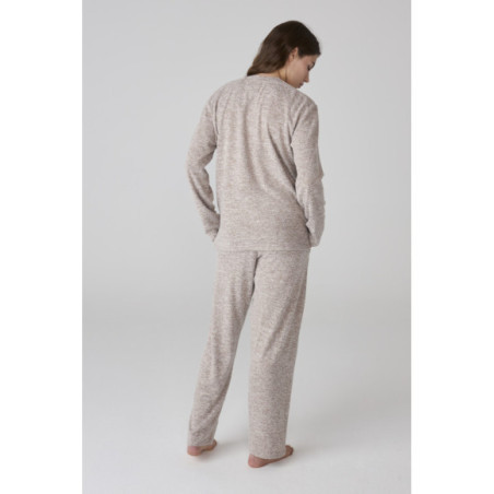 Conjunto de pijama para mujer beige jaspeado con camiseta de manga larga Conjunto de pijama para mujer beige jaspeado con camiseta de manga larga