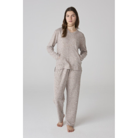 Conjunto de pijama para mujer beige jaspeado con camiseta de manga larga Conjunto de pijama para mujer beige jaspeado con camiseta de manga larga