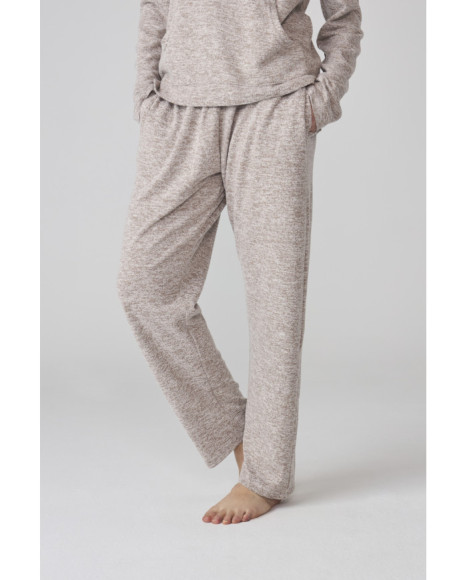 Conjunto de pijama para mujer beige jaspeado con camiseta de manga larga Conjunto de pijama para mujer beige jaspeado con camiseta de manga larga