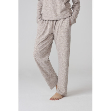 Conjunto de pijama para mujer beige jaspeado con camiseta de manga larga Conjunto de pijama para mujer beige jaspeado con camiseta de manga larga