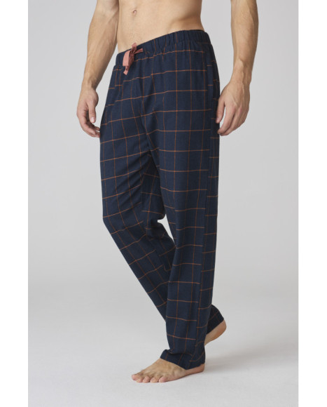 Pijama largo para hombre con camiseta coral y pantalón a cuadros Pijama largo para hombre con camiseta coral y pantalón a cuadros