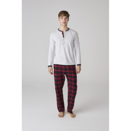 Pijama de hombre con camiseta gris y cuello henley Pijama de hombre con camiseta gris y cuello henley