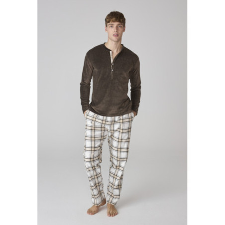 Conjunto de pijama para hombre en marrón y pantalón a cuadros Conjunto de pijama para hombre en marrón y pantalón a cuadros