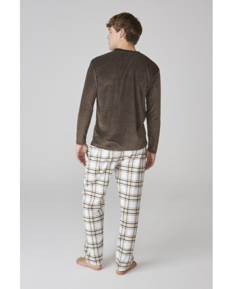 Conjunto de pijama para hombre en marrón y pantalón a cuadros Conjunto de pijama para hombre en marrón y pantalón a cuadros