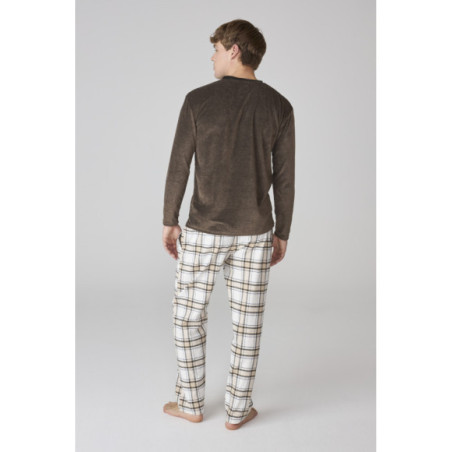 Conjunto de pijama para hombre en marrón y pantalón a cuadros Conjunto de pijama para hombre en marrón y pantalón a cuadros