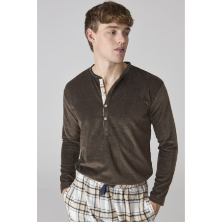 Conjunto de pijama para hombre en marrón y pantalón a cuadros Conjunto de pijama para hombre en marrón y pantalón a cuadros