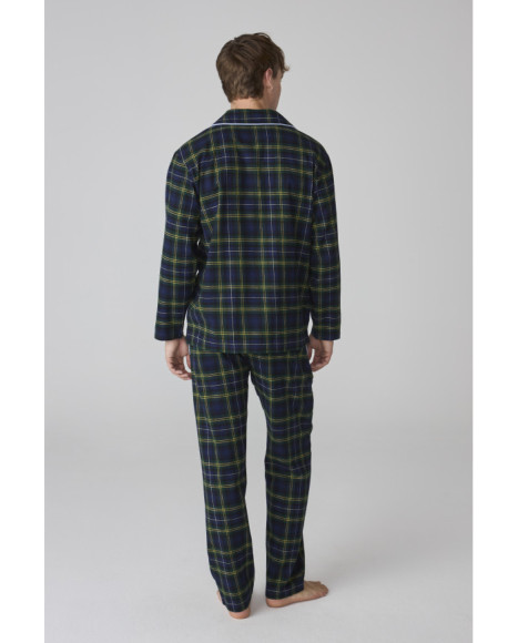 Pijama para hombre de franela con estampado de cuadros y bolsillos Pijama para hombre de franela con estampado de cuadros y bolsillos